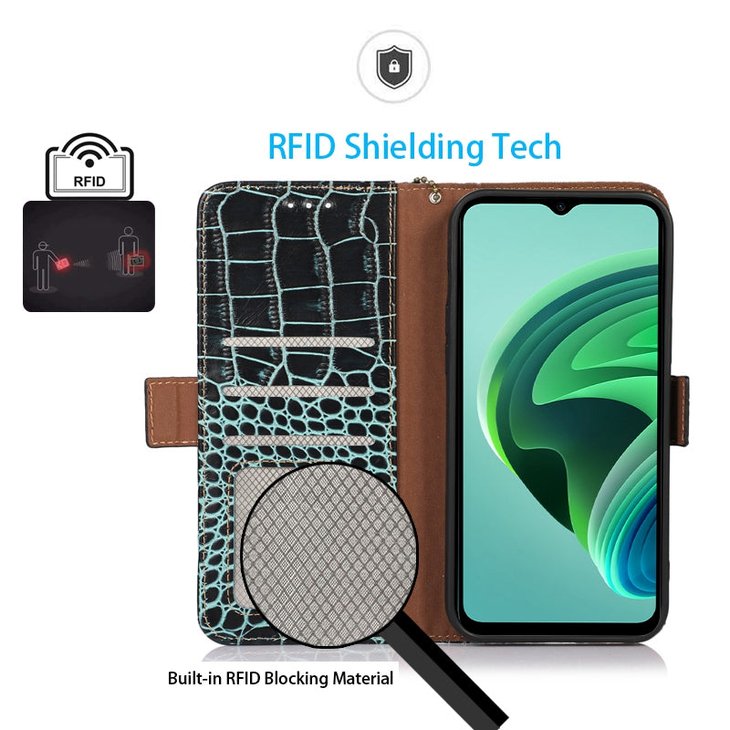 For Xiaomi Redmi A3 / Poco C61 4G Case Genuine Cow Leather Wallet Phone Cover Crocodile Texture For Xiaomi Redmi A3 / Poco C61 4G Case Genuine Cow Leather Wallet Phone Cover Crocodile Texture